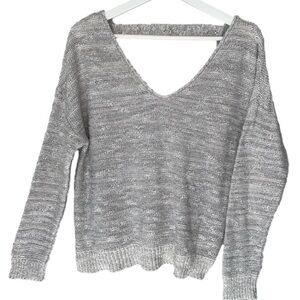 EXPRESS Sweater Soft Marled Twist Back Knit Long Sleeve Light Grey Women Size M